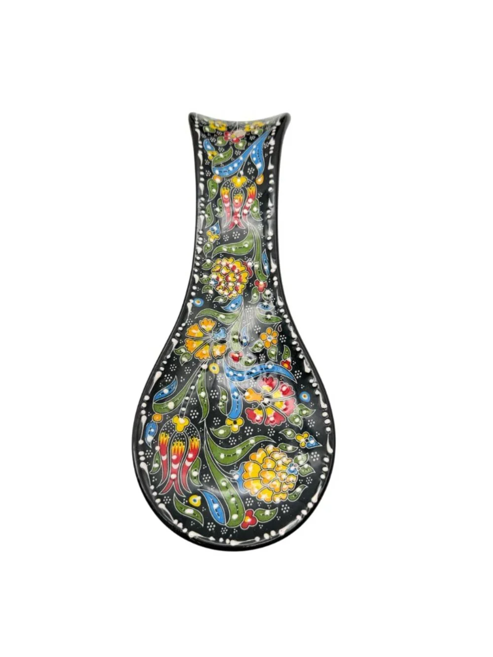 Turkish handmade floral spoon rest flowers black ceramic coffee kitchen accessor